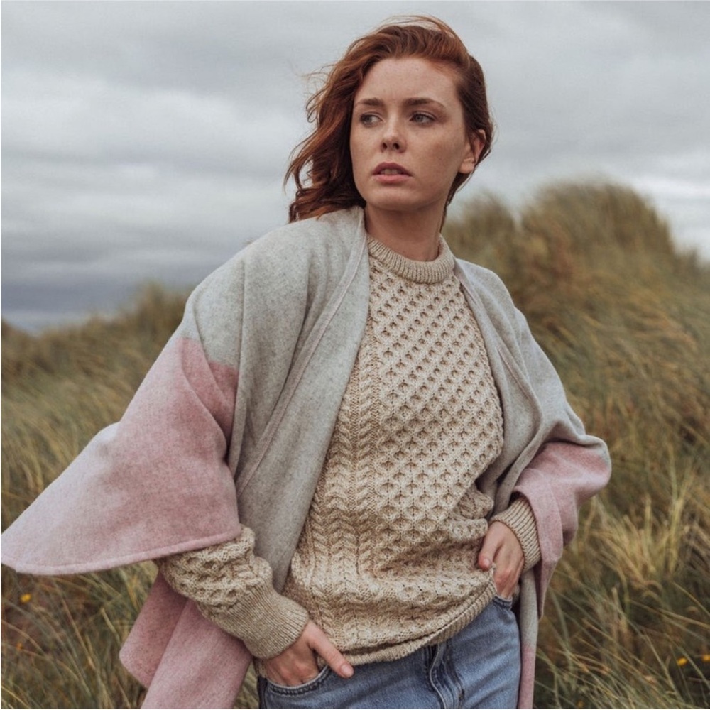 John Hanly Lambswool Cape Pink Grey Block